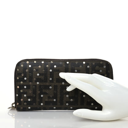 Fendi Zucca Spalmati Polka Dot Zip Around Wallet Tobacco Silver Gold 2 of 7