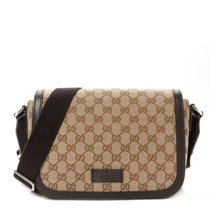 Gucci Monogram Flap Messenger Bag Beige Dark Brown 1 of 13