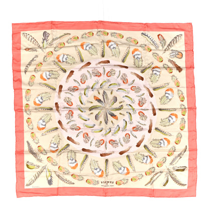 Hermes Silk Plumes II Scarf 90 Corail Beige Rose Pale 1 of 4