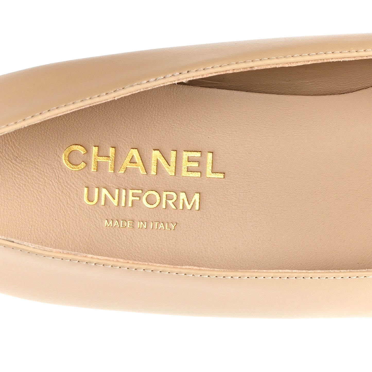 Lambskin Cap Toe CC Uniform Ballerina Flats 39.5 Beige Black