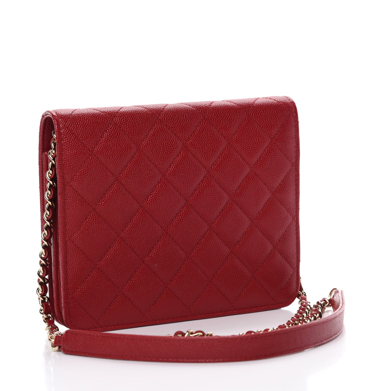 Chanel Caviar Quilted Square Wallet On Chain WOC Dark Red 3 of 11