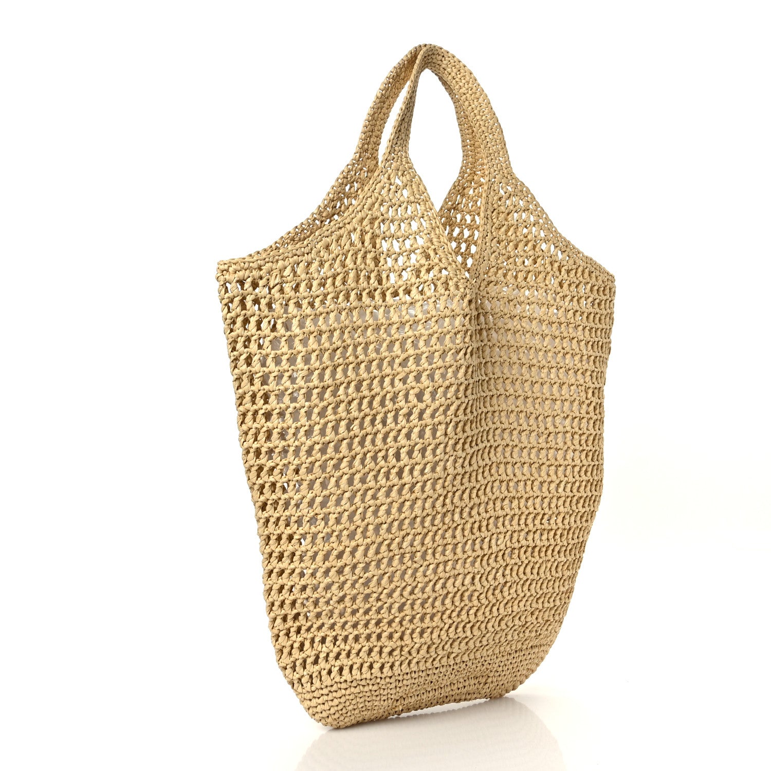 Prada Yarn Raffia Effect Crochet Logo Embroidered Shopping Tote Bag Naturale 3 of 8