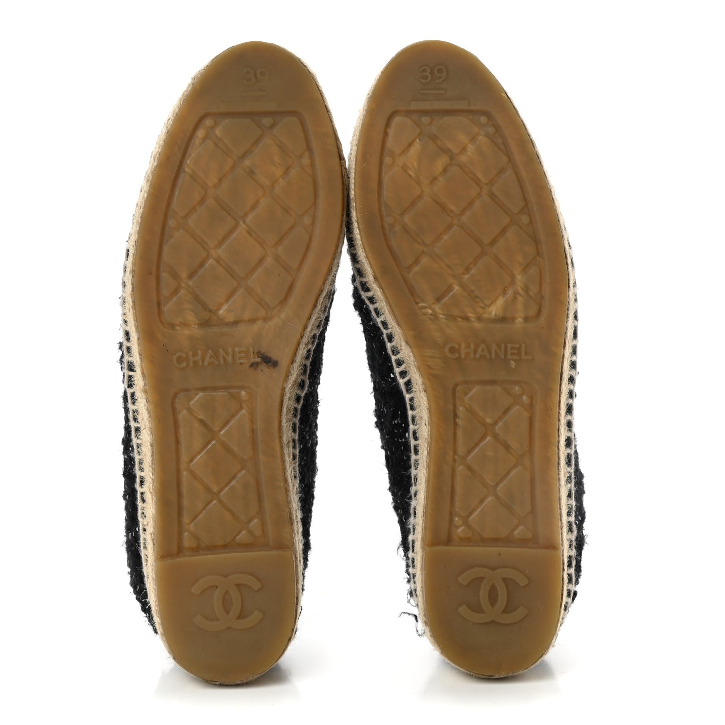 Metallic Lambskin Tweed CC Espadrilles 39 Black Silver