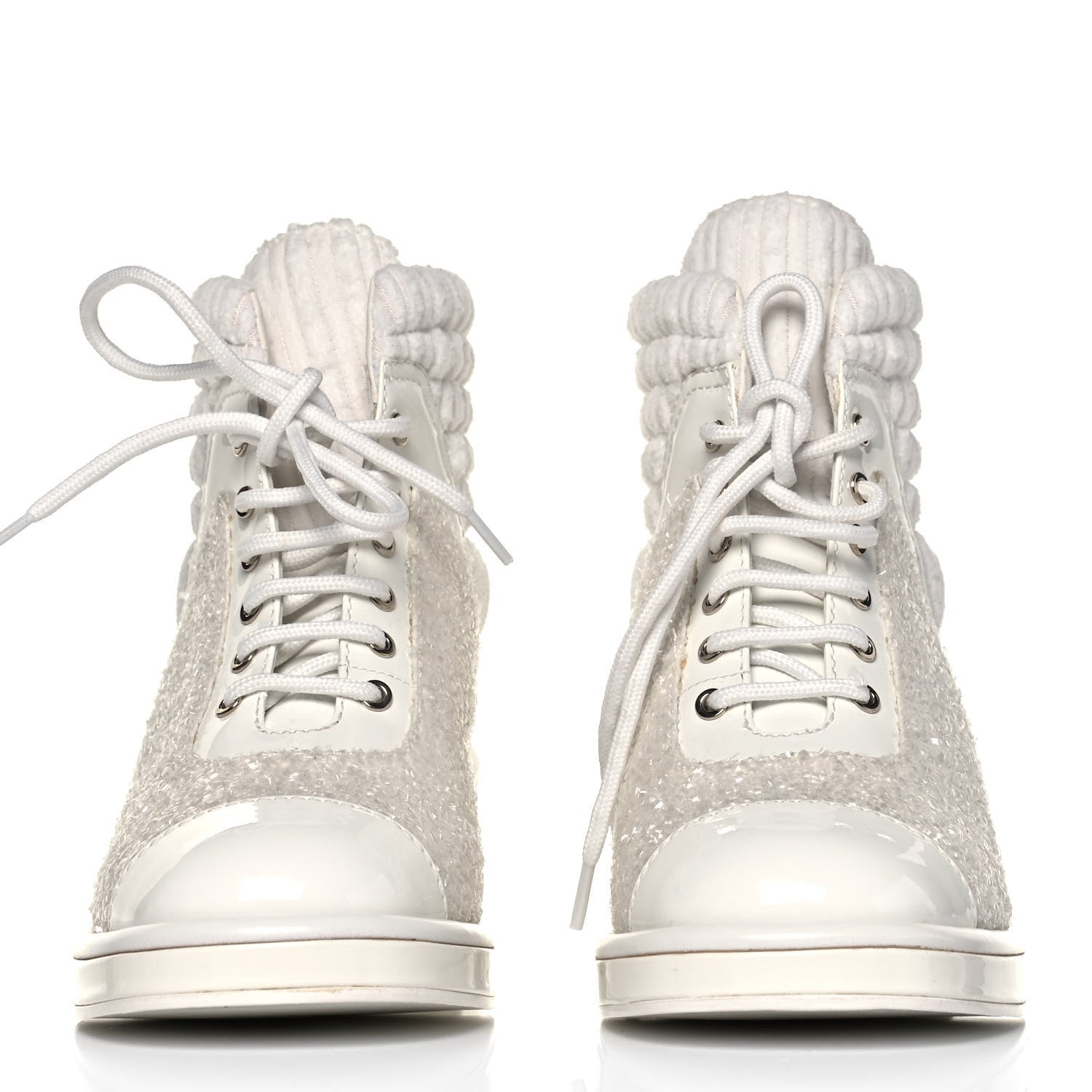 Chanel Tweed Patent Calfskin Velvet Lace Up Boots 39 White 2 of 8
