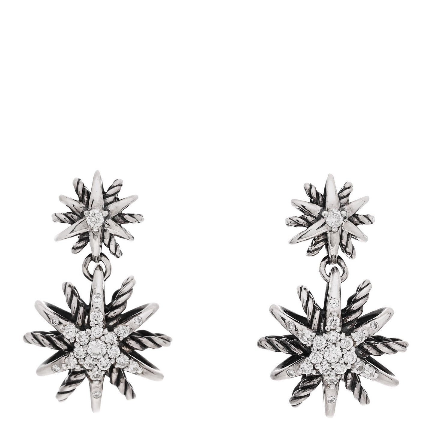 Sterling Silver Diamond Starburst Double Drop Earrings