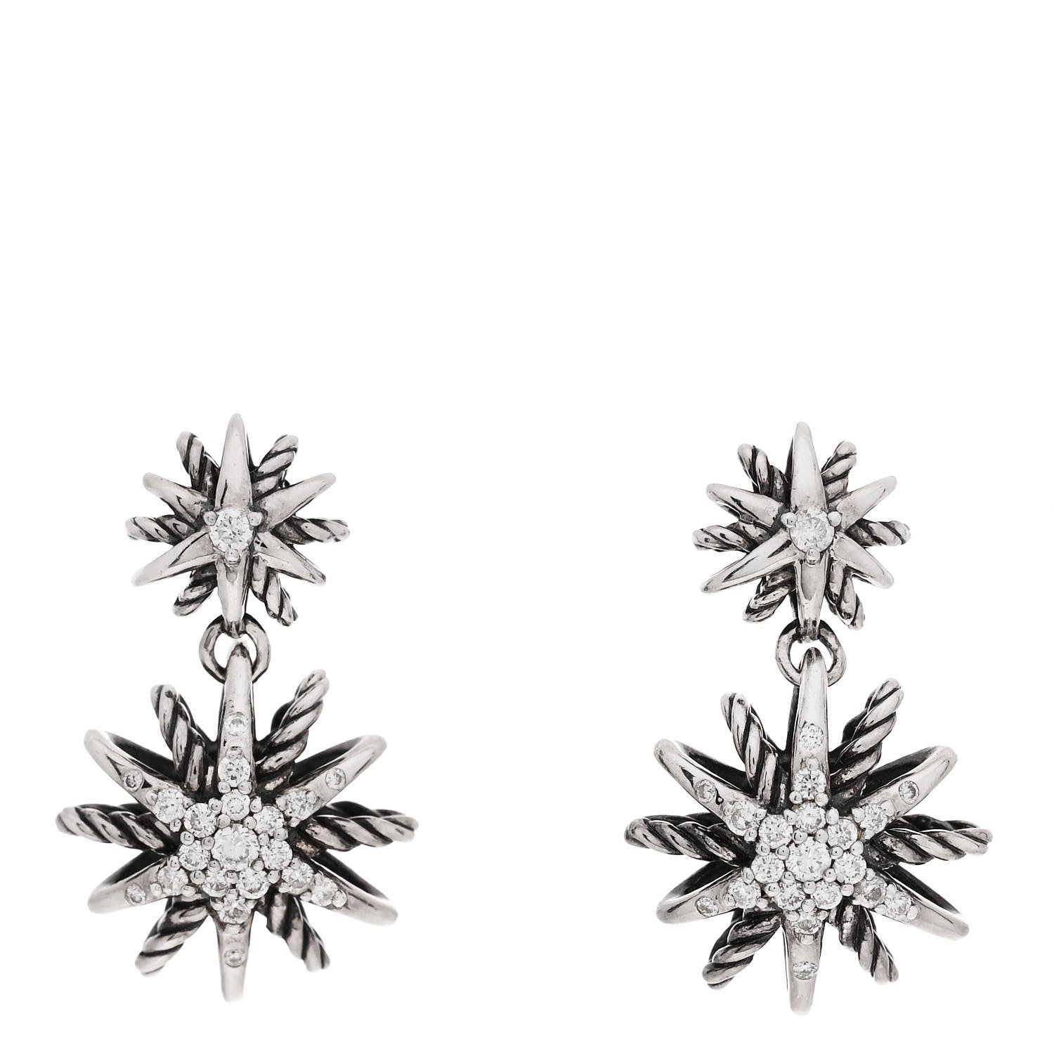 David Yurman Sterling Silver Diamond Starburst Double Drop Earrings 1 of 4