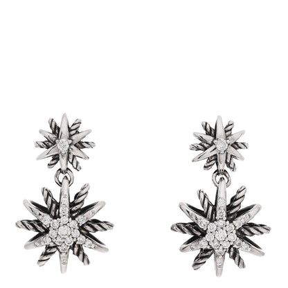 David Yurman Sterling Silver Diamond Starburst Double Drop Earrings 1 of 4