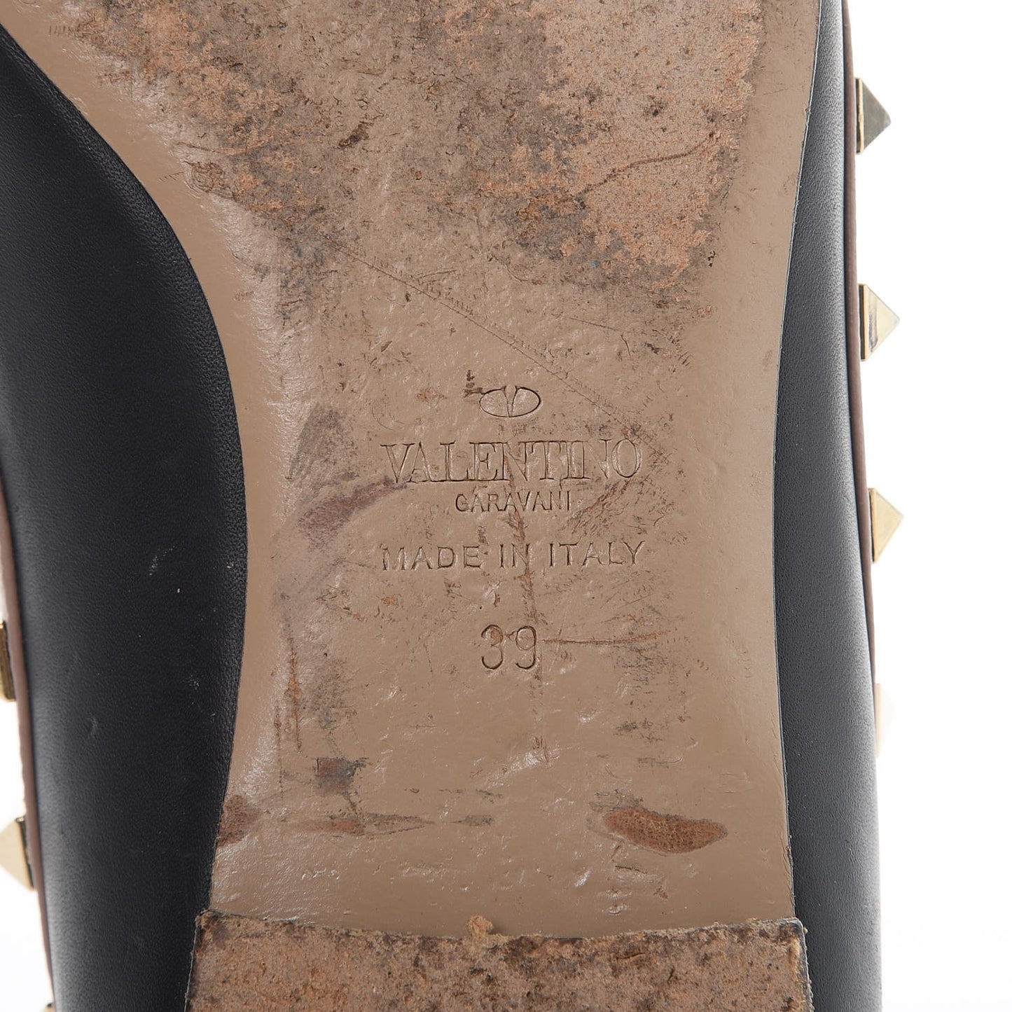 Calfskin Nappa Rockstud Flats 39 Black Poudre