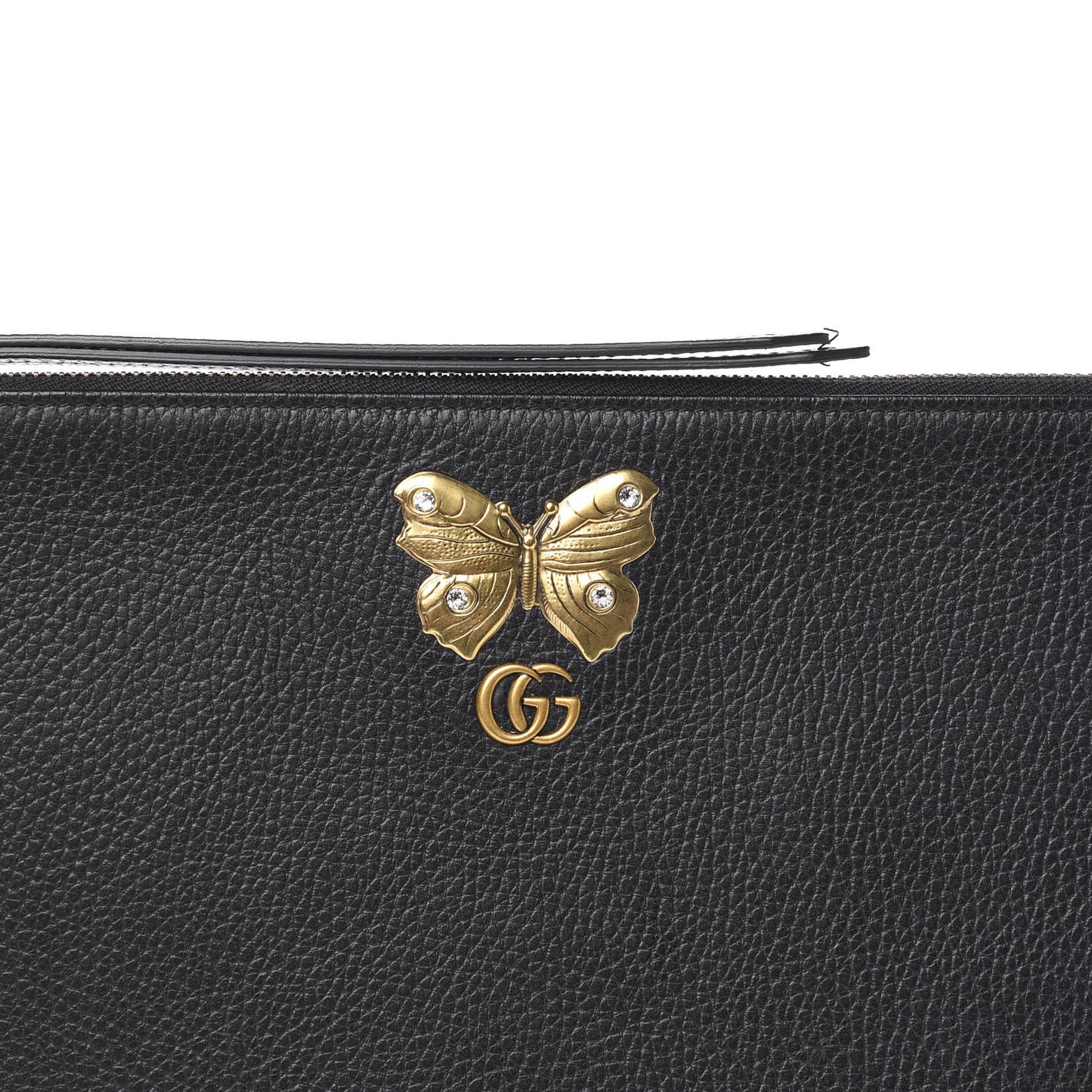 Pebbled Calfskin Butterfly Zip Pouch Black