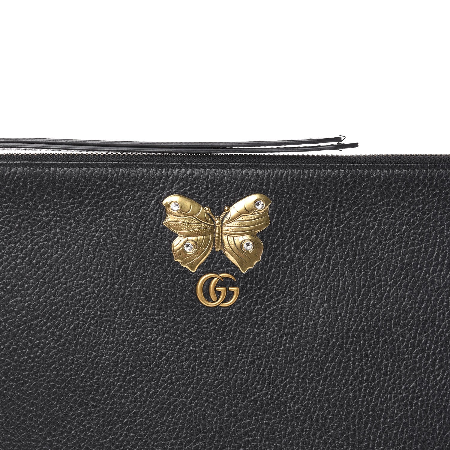 Gucci Pebbled Calfskin Butterfly Zip Pouch Black 8 of 9