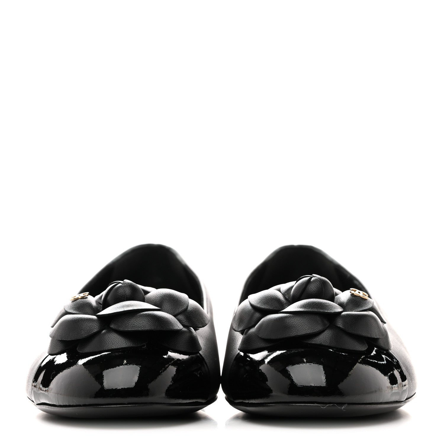 Chanel Lambskin Patent Cap Toe Camellia Ballerina Flats 38 Black 3 of 10