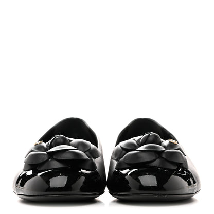 Chanel Lambskin Patent Cap Toe Camellia Ballerina Flats 38 Black 3 of 10