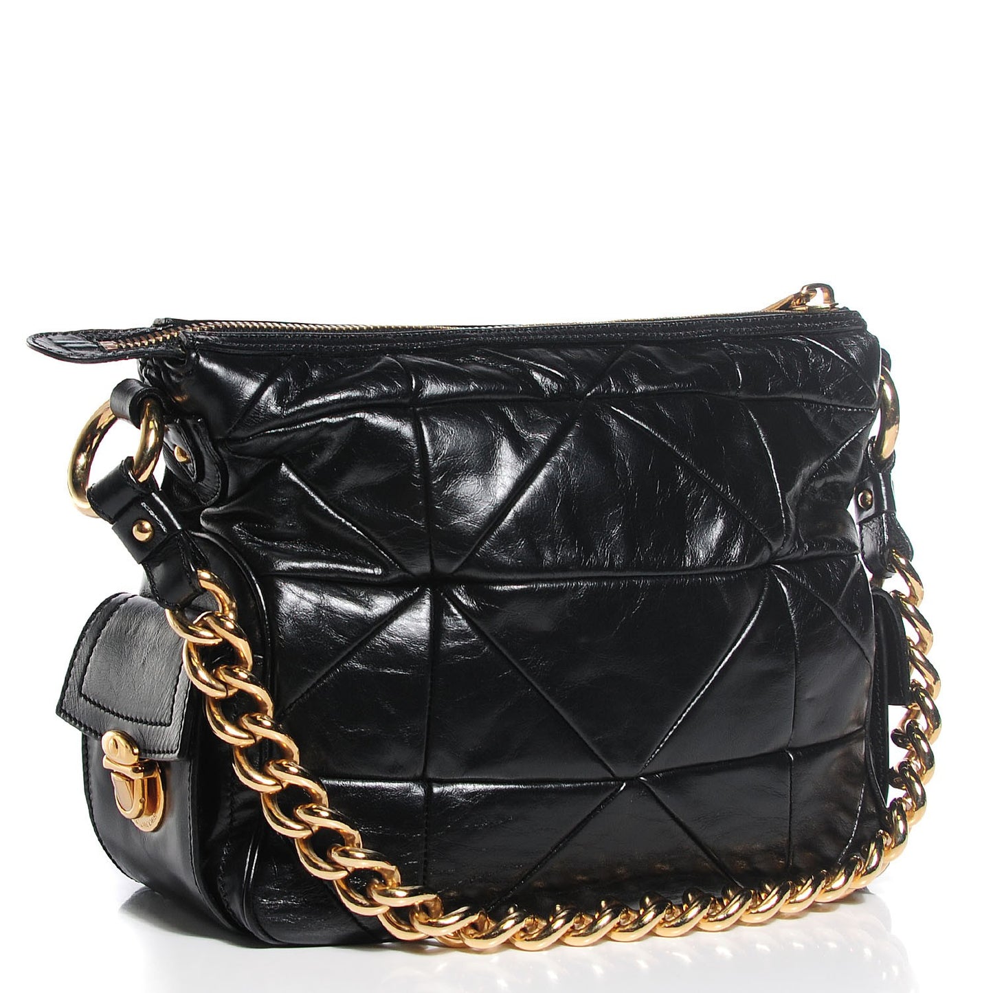 Calfskin Patchwork Multipocket Hobo Black