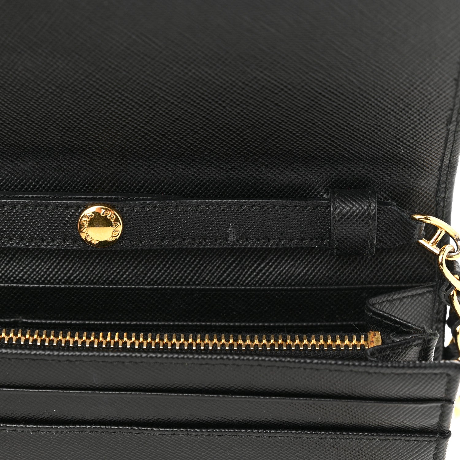 Prada Saffiano Metal Oro Chain Wallet Black 10 of 11