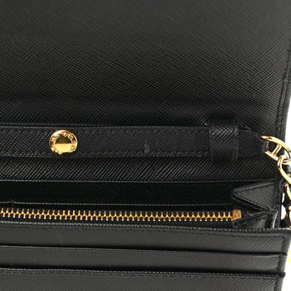 Prada Saffiano Metal Oro Chain Wallet Black 10 of 11