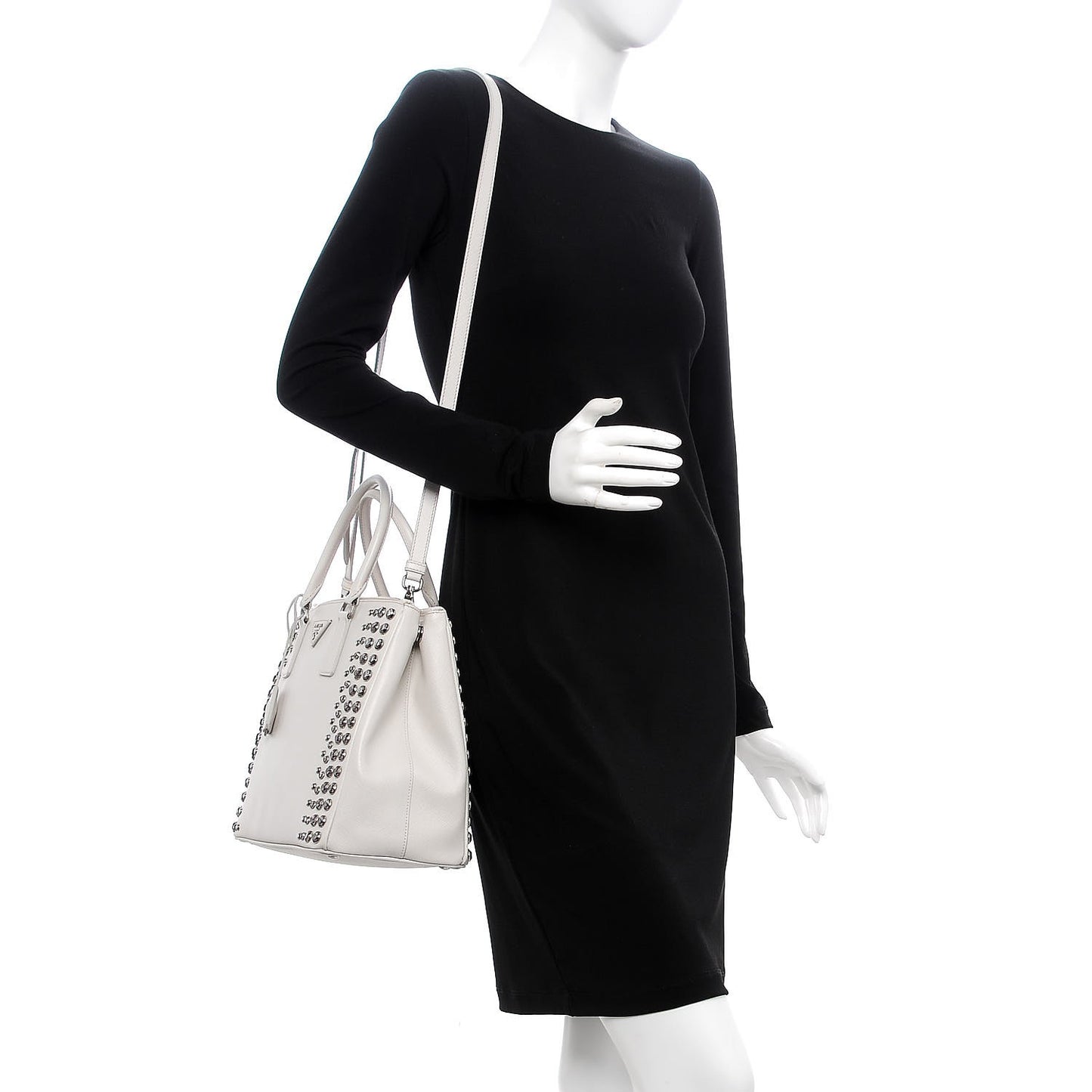 Saffiano Lux Studded Crystal Medium Galleria Double Zip Tote Talco