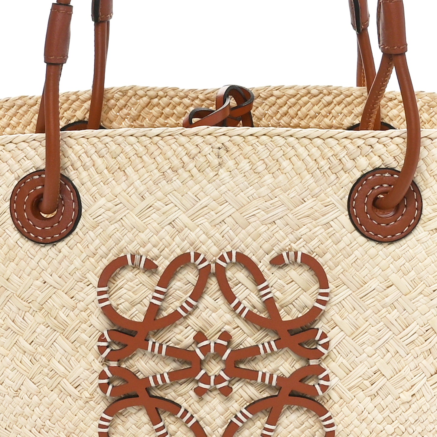 Calfskin Raffia Paulas Ibiza Small Anagram Basket Tote Bag Natural Tan