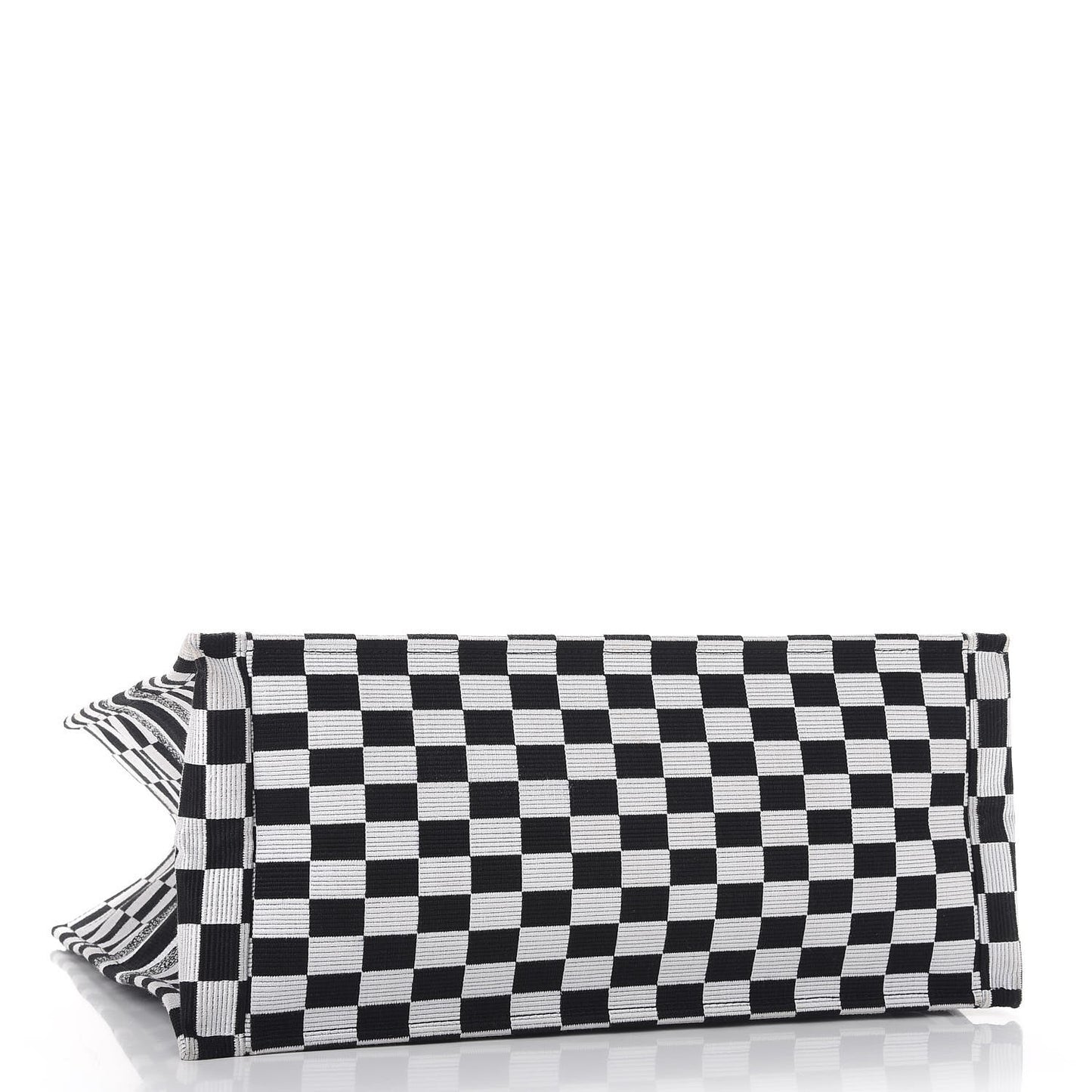 Canvas Embroidered Checkered Book Tote Black White
