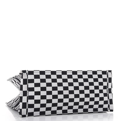 Christian Dior Canvas Embroidered Checkered Book Tote Black White 4 of 9