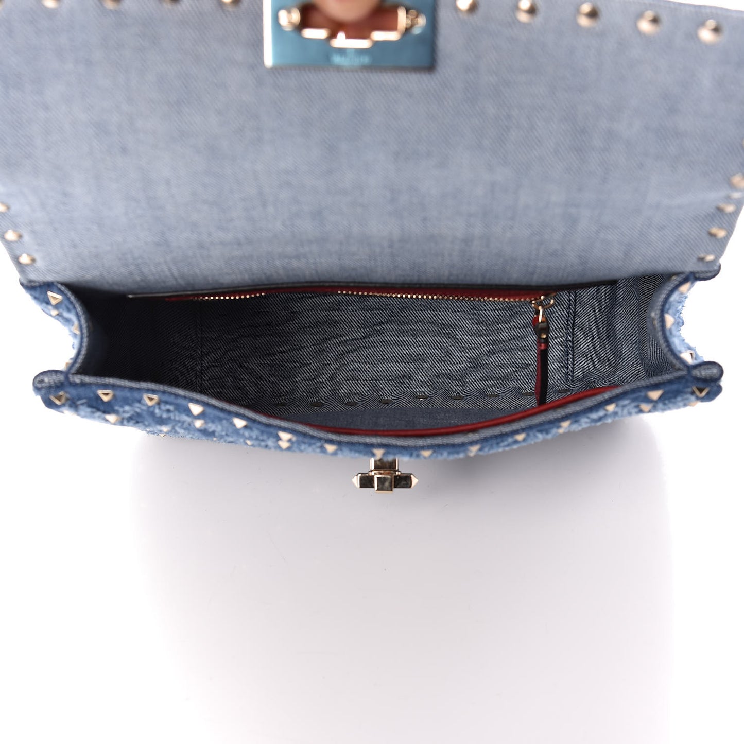 Denim Medium Rockstud Spike Shoulder Bag Denim