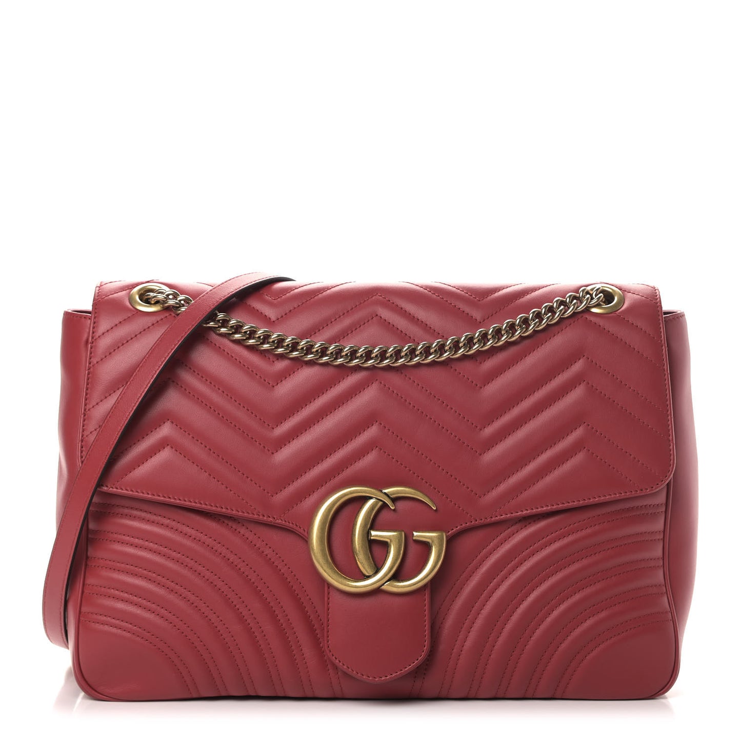 Calfskin Matelasse Large GG Marmont Shoulder Bag Hibiscus Red