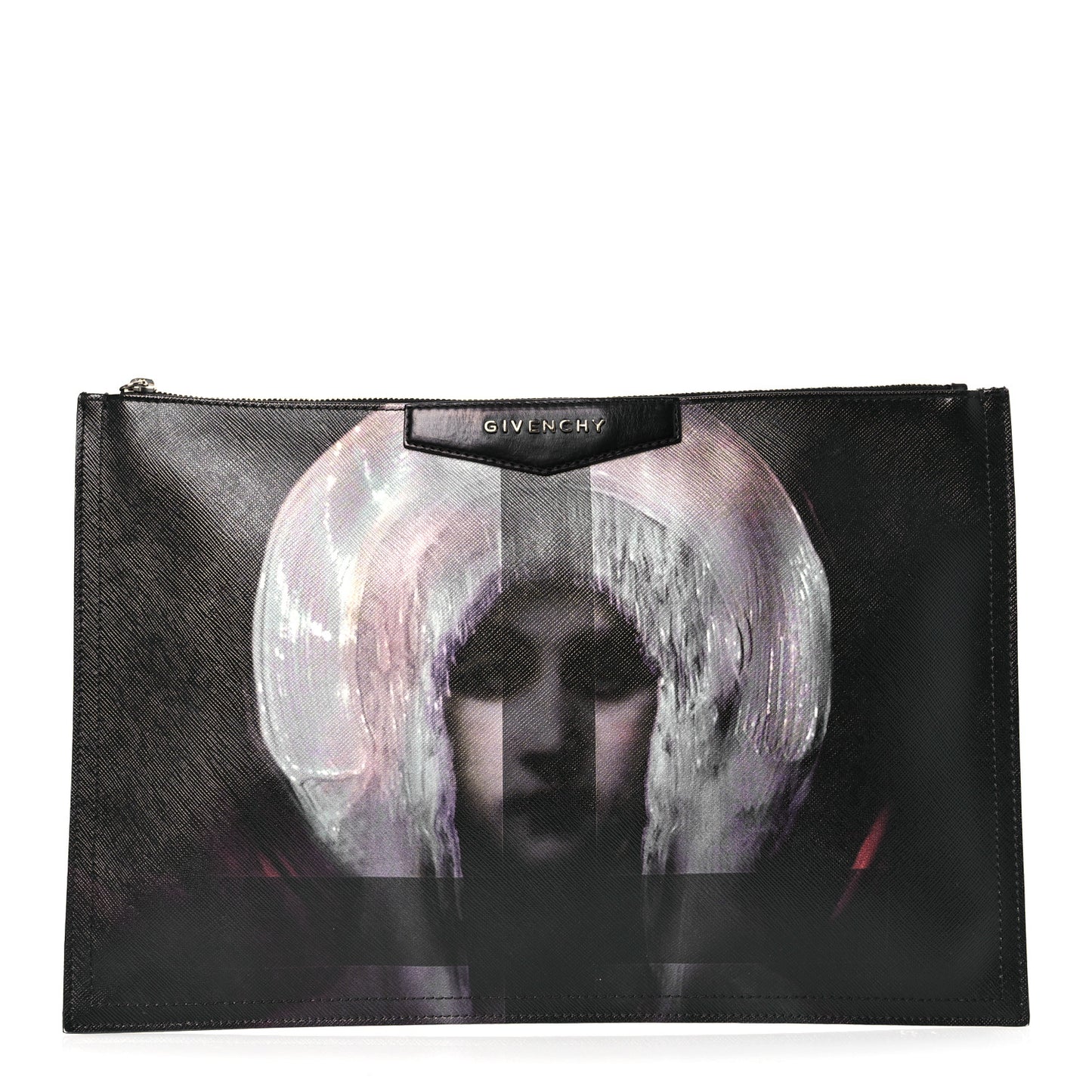 Textured Coated Canvas Madonna Print Large Cosmetic Pouch Black