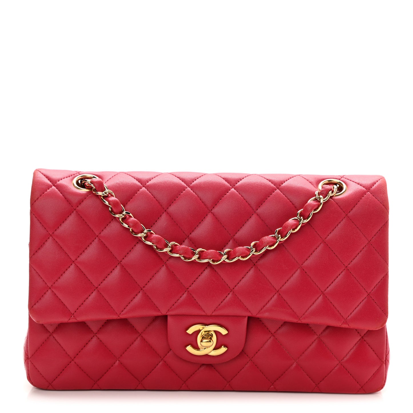 Lambskin Quilted Medium Double Flap Dark Pink