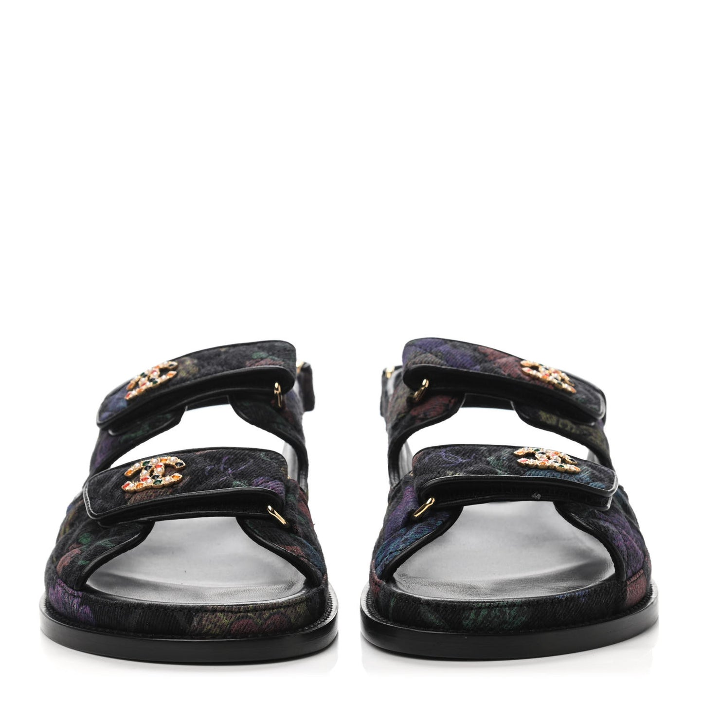 Denim Quilted Dad Sandals 38.5 Black Multicolor