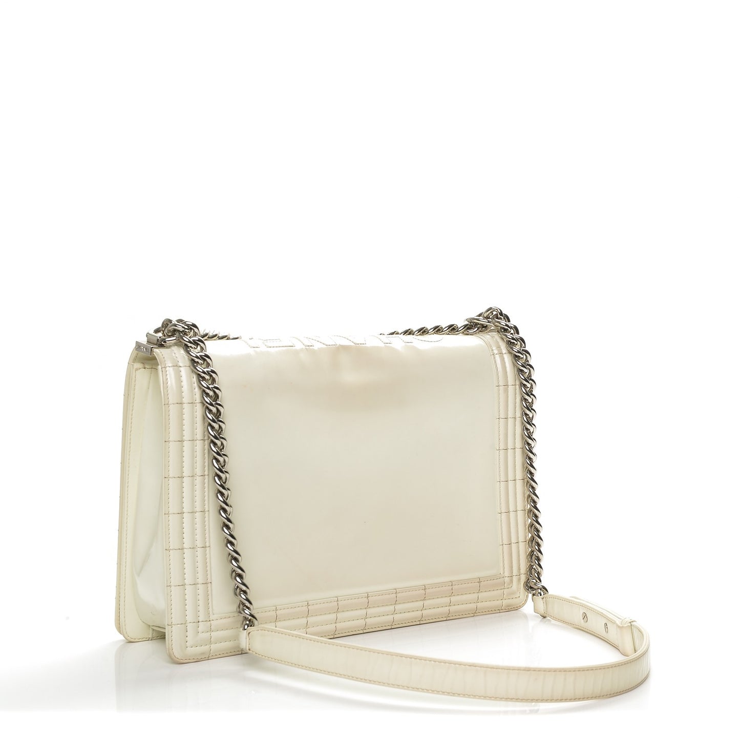 Glazed Calfskin Large Boy Flap White