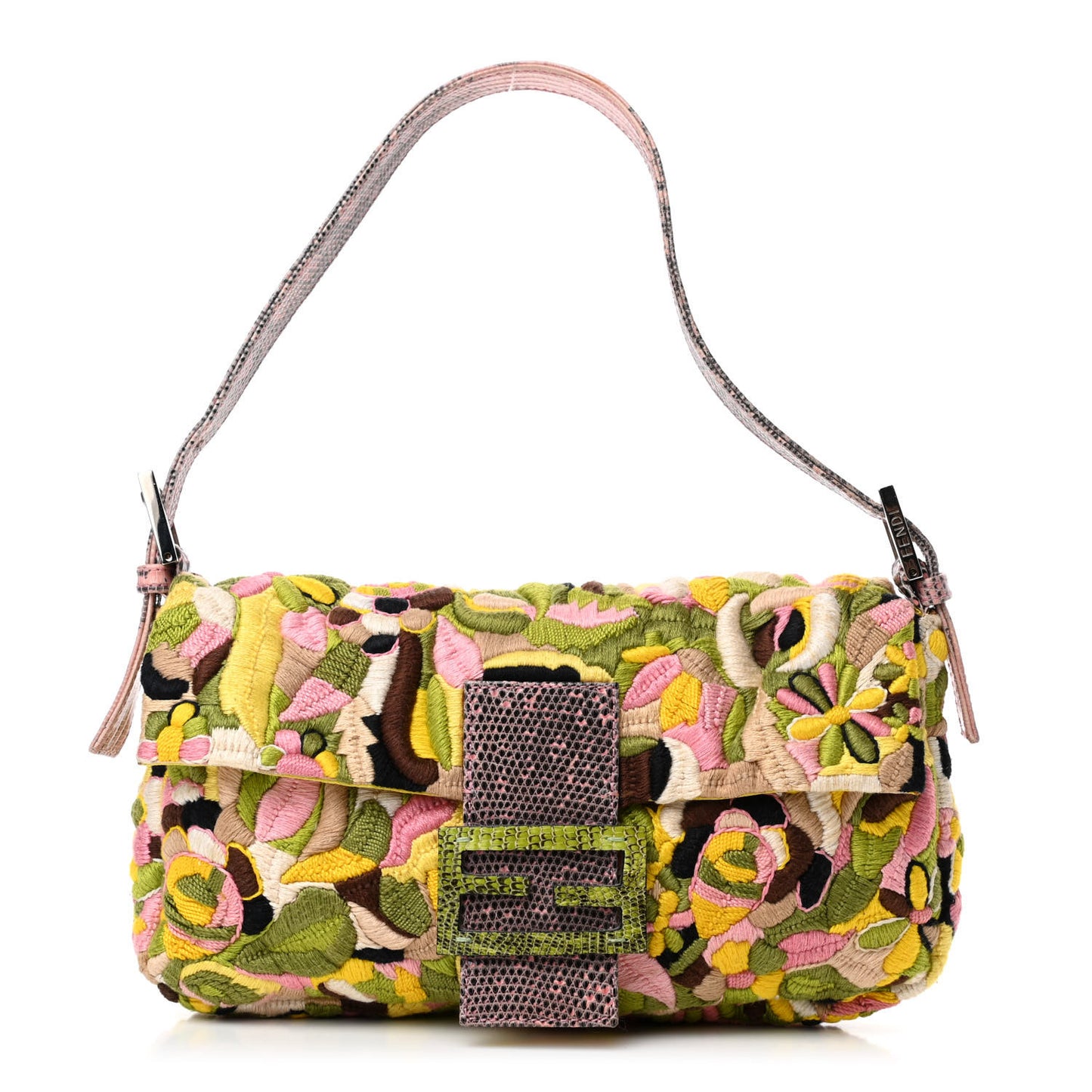 Lizard Embroidered Flower Baguette Pink Multicolor