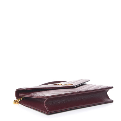 Saint Laurent Grain De Poudre Matelasse Chevron Monogram Envelope Chain Wallet Rouge Legion 4 of 11