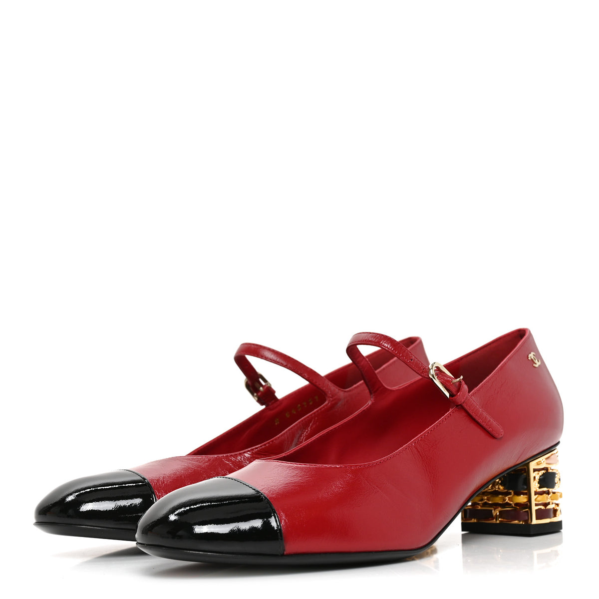 Shiny Calfskin Patent Cap Toe Mary Jane Pumps 40 Red Black Multicolor