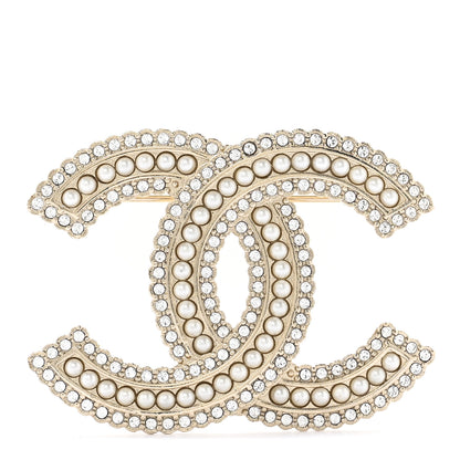 Chanel Pearl Crystal Lace Camellia CC Brooch Gold 1 of 4
