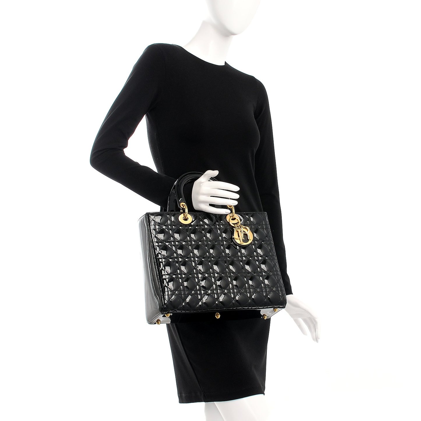 Patent Cannage Large Lady Dior Black