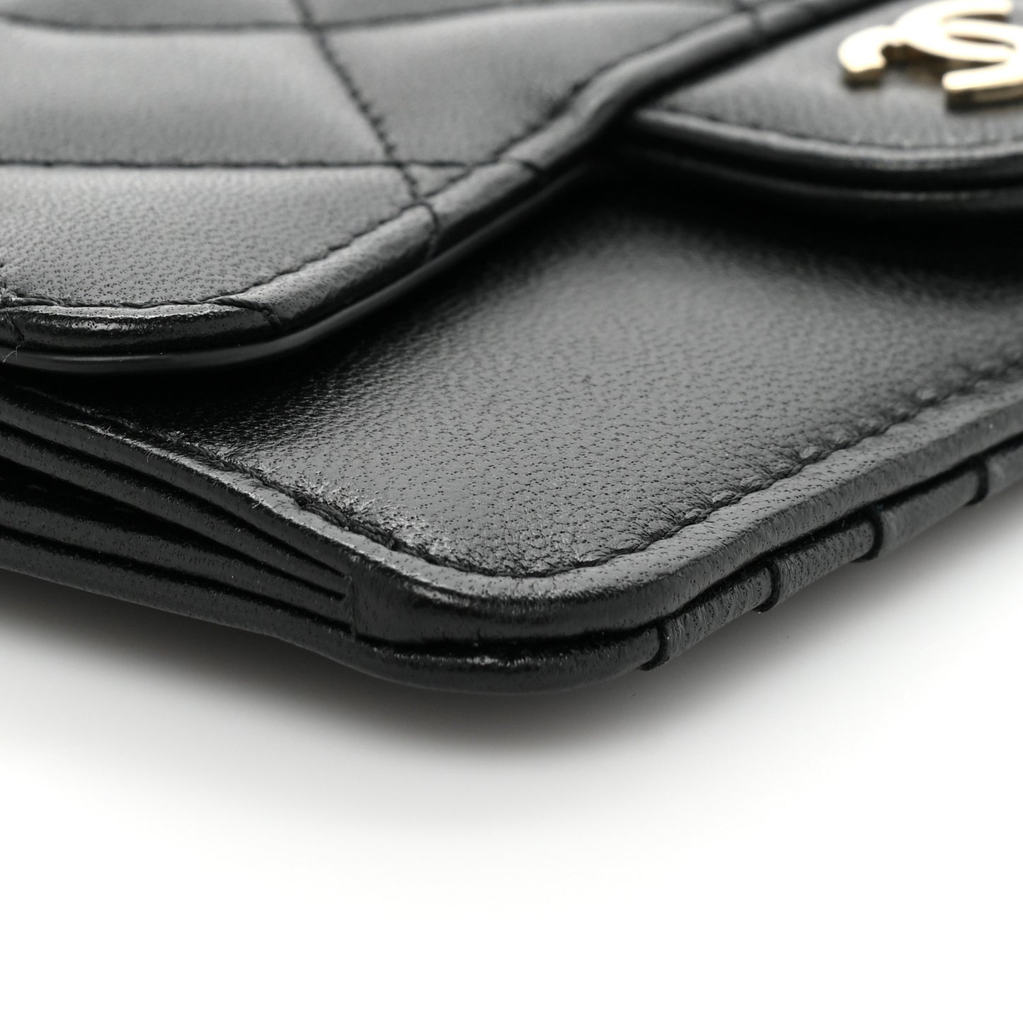 Lambskin Quilted Flap Zip Card Holder Black