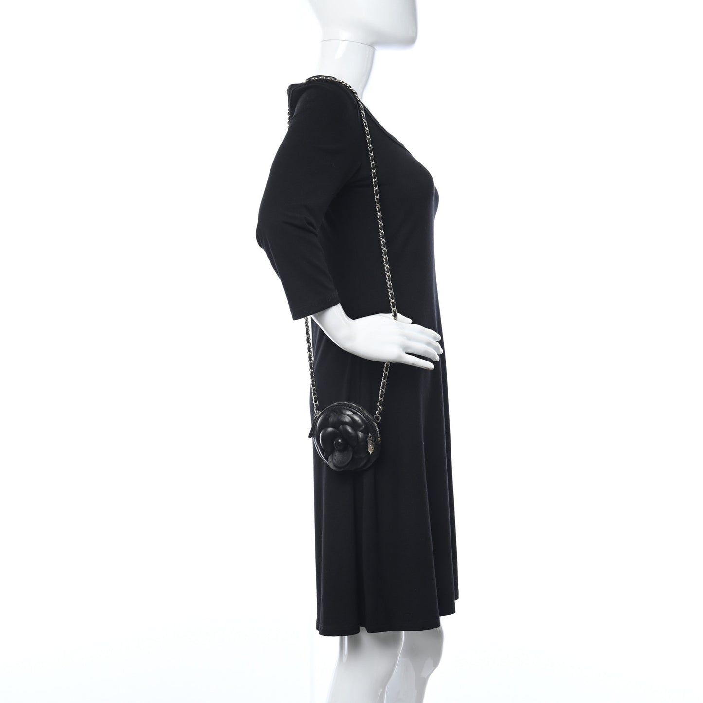 Lambskin Mini Camellia Bouquet Clutch With Chain Black