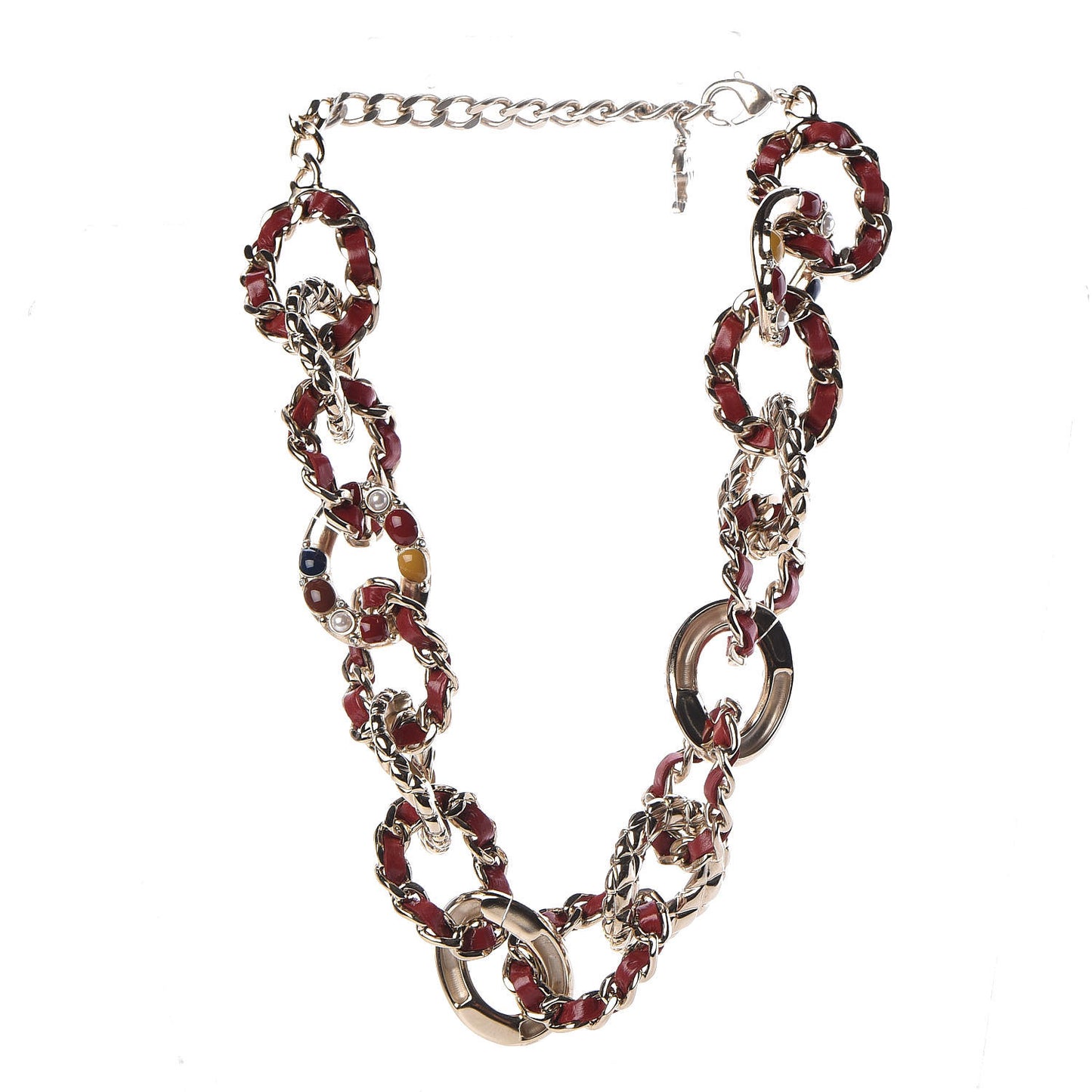 Lambskin Resin Chain Link Choker Necklace Gold Red
