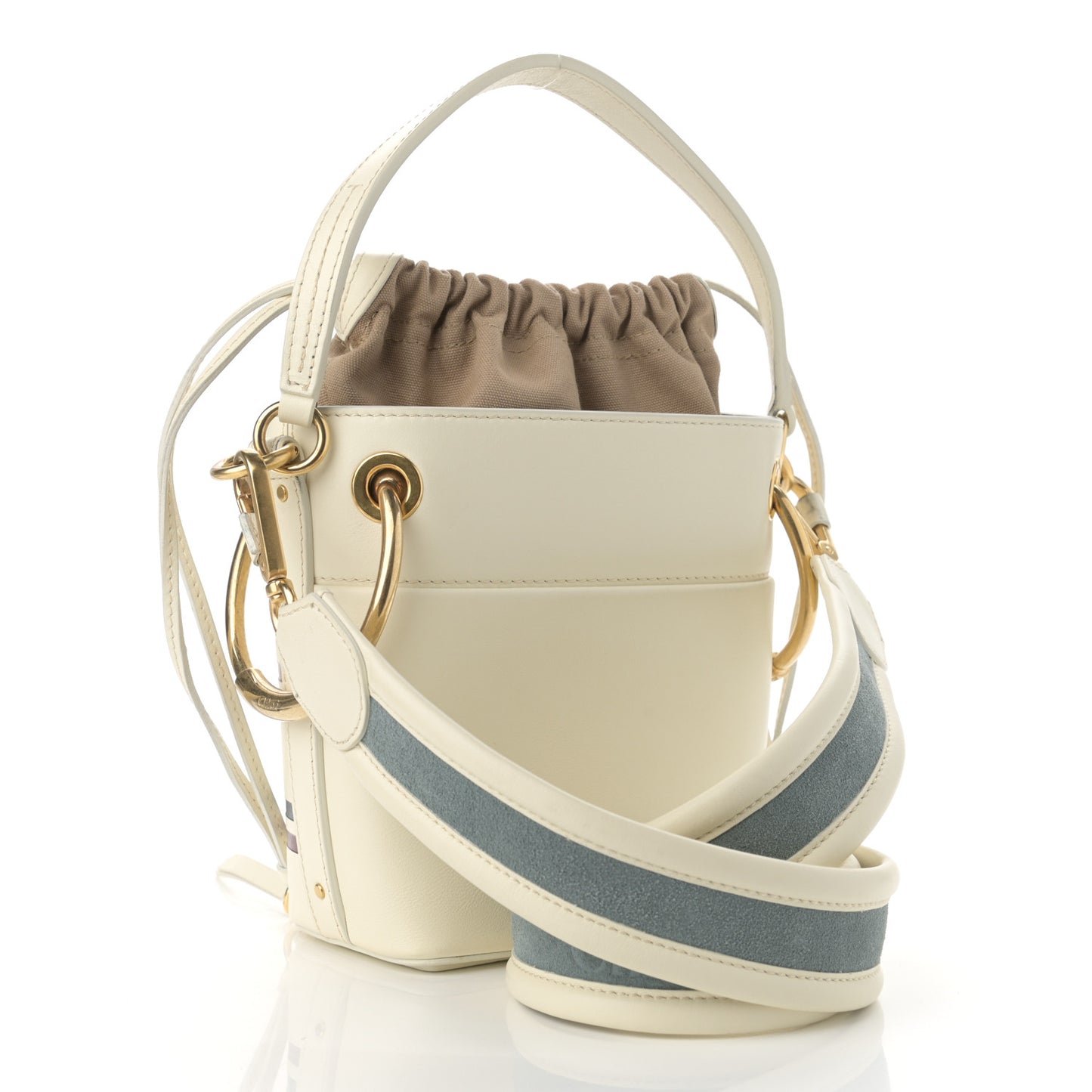 Smooth Calfskin Logo Mini Roy Bucket Bag Natural White