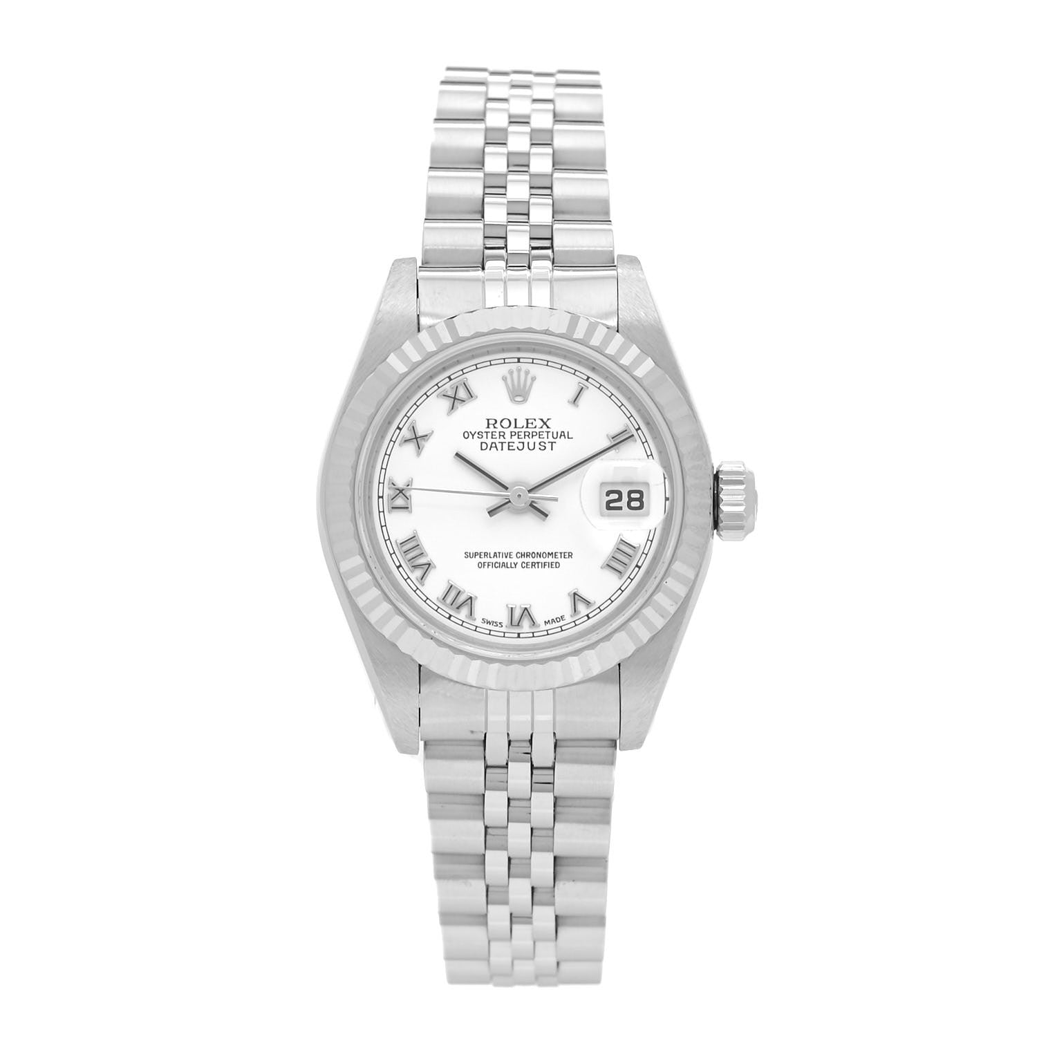 Rolex Stainless Steel 18K White Gold 26mm Oyster Perpetual Datejust Watch White Roman 79174 1 of 5