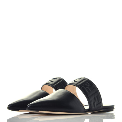 Fendi Vitello FF Embossed Flat Mules 36 Black 3 of 7