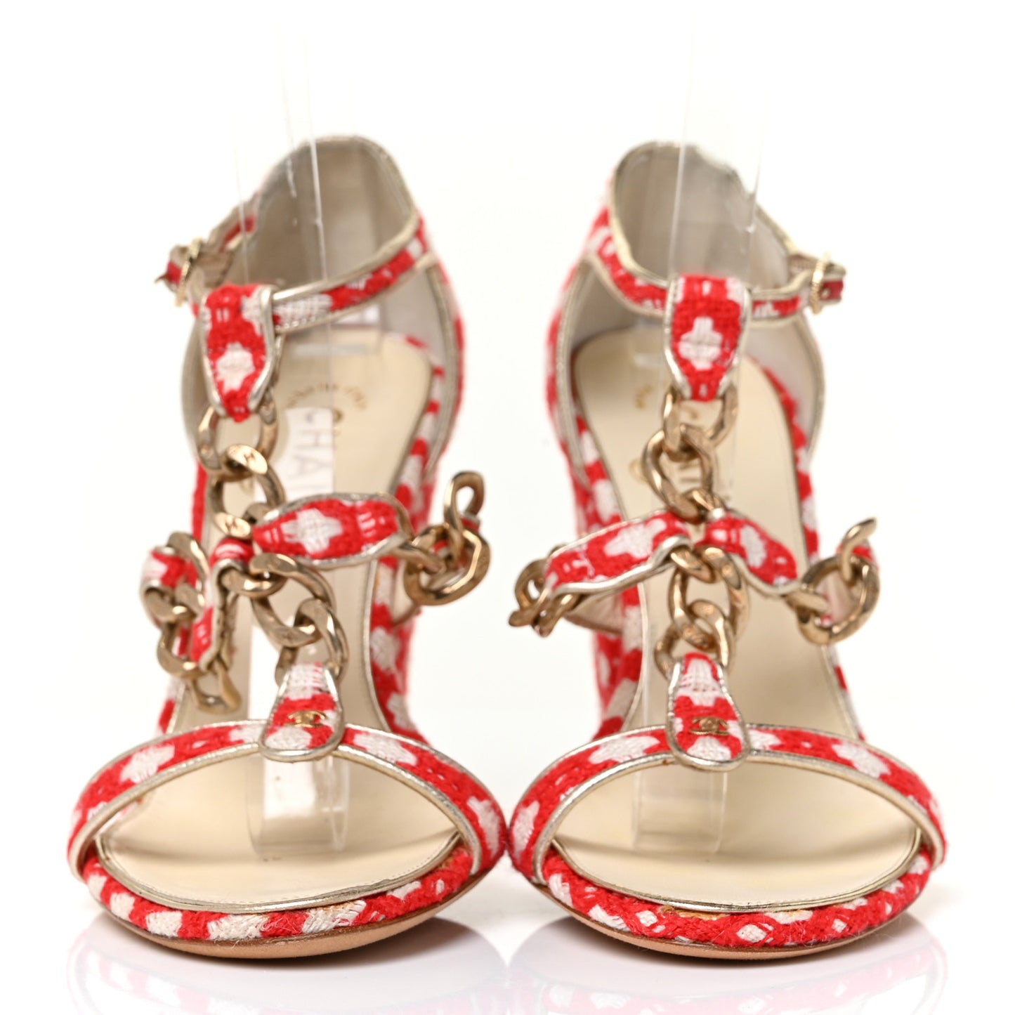 Tweed CC Chain Sandals 36 Rogue Ecru