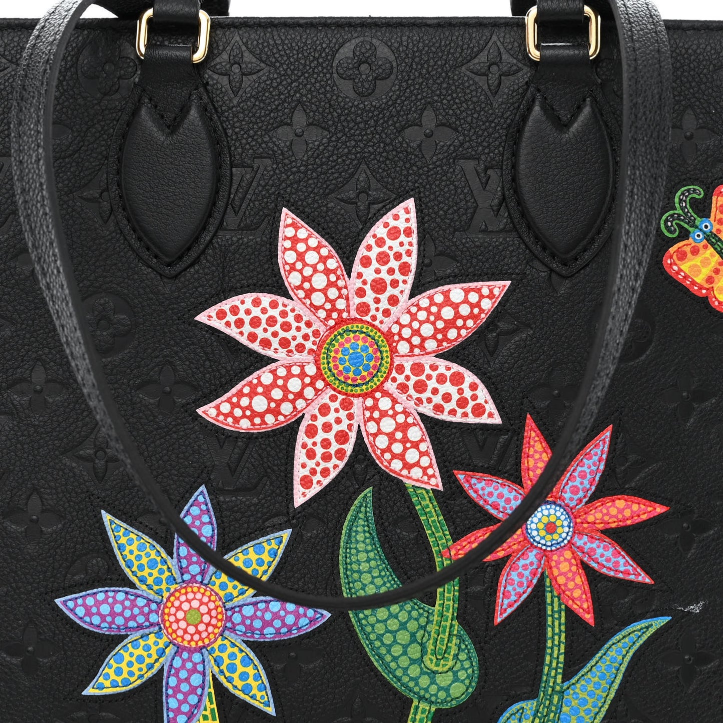 LV X YK Empreinte Inlaid Kusama Flowers Onthego MM Black