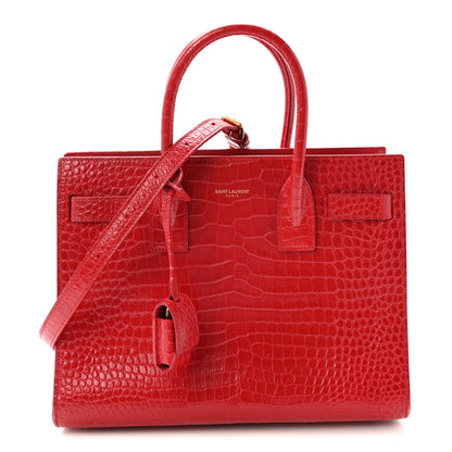 Saint Laurent Calfskin Crocodile Embossed Baby Sac de Jour Eros Red 1 of 9