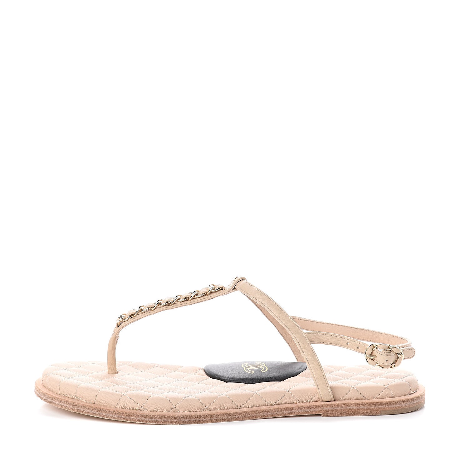 Lambskin CC Chain Thong Sandals 40 Beige