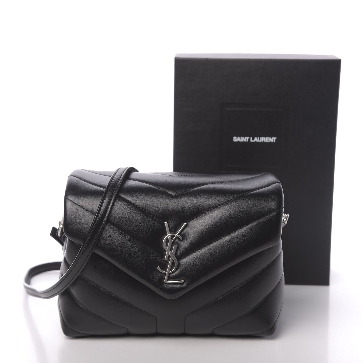 Calfskin Y Quilted Monogram Toy Loulou Crossbody Bag Black