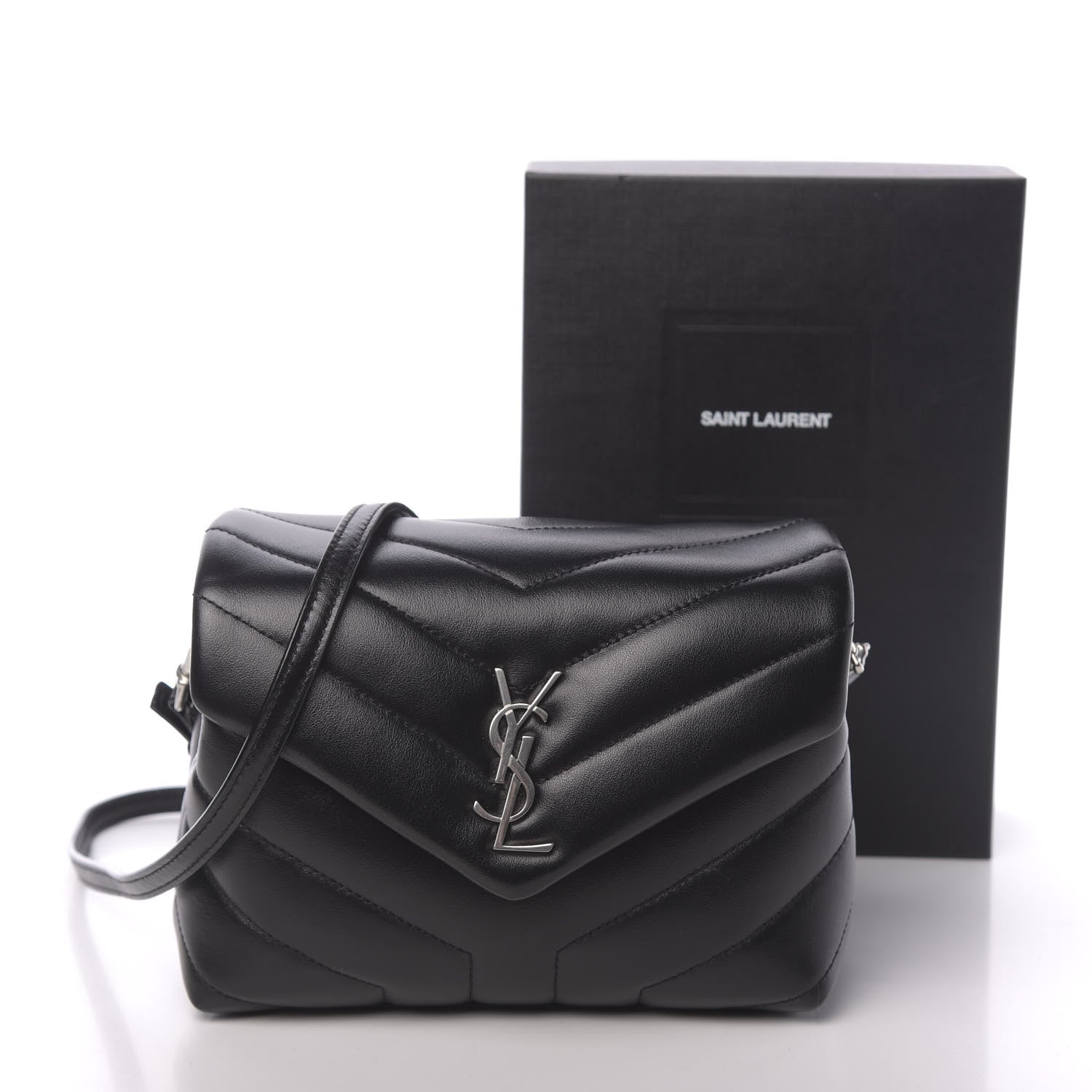 Saint Laurent Calfskin Y Quilted Monogram Toy Loulou Crossbody Bag Black 10 of 10