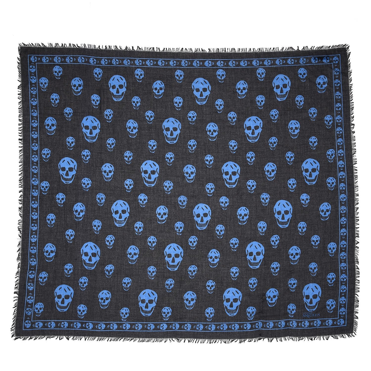 Alexander McQueen Modal Cashmere Skull Scarf Navy Royal Blue 3 of 7