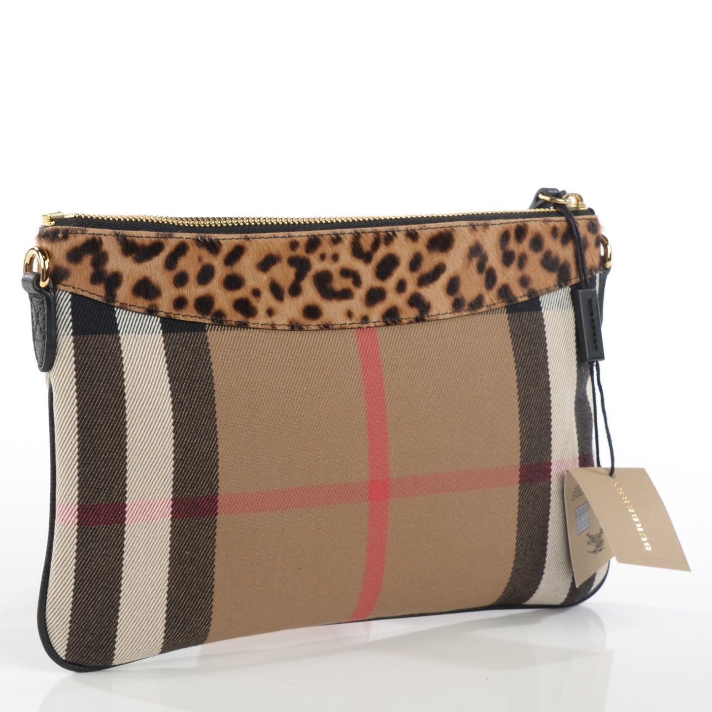 House Check Calf Hair Leopard Print Peyton Crossbody Clutch Bag