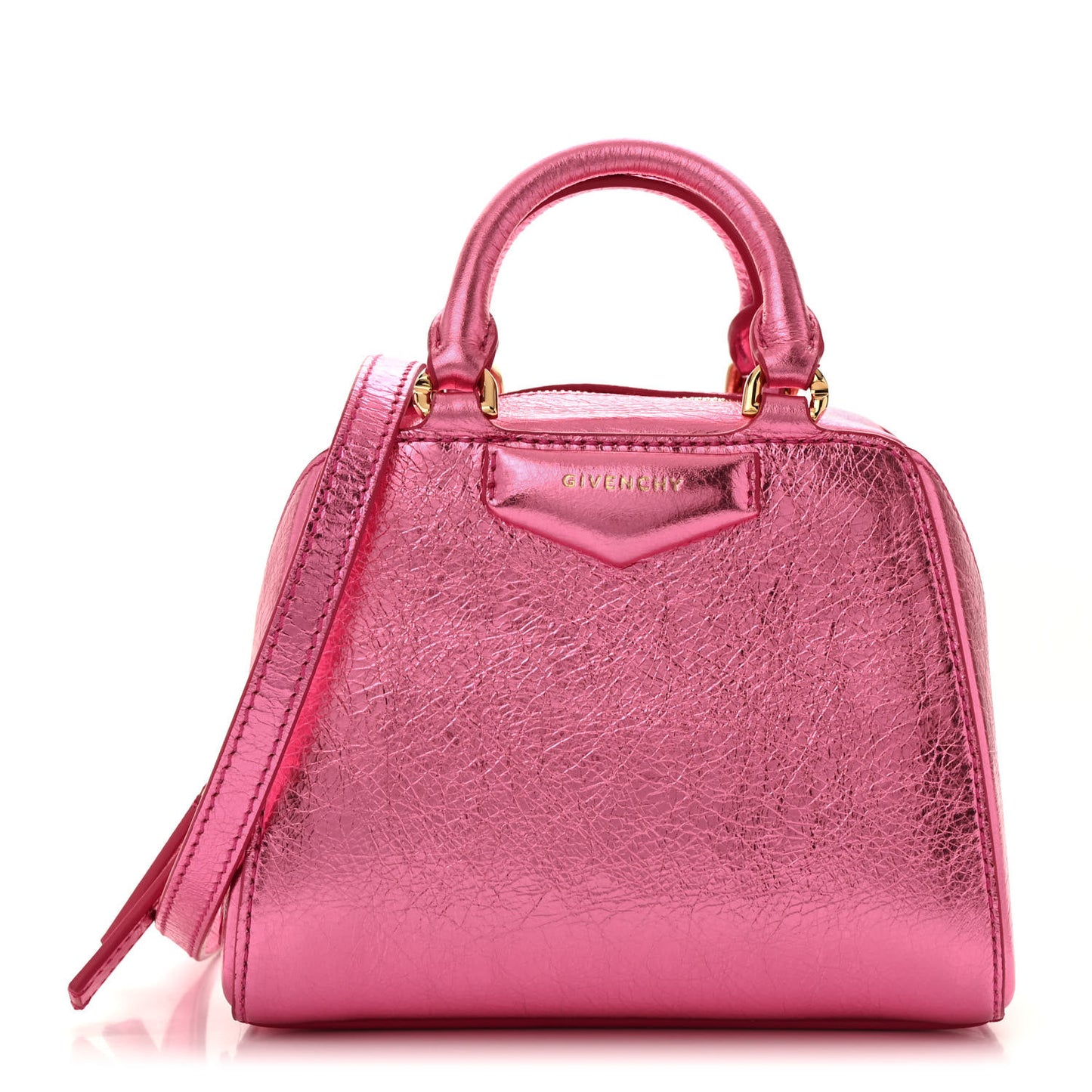 Laminated Lambskin Micro Antigona Cube Bag Raspberry