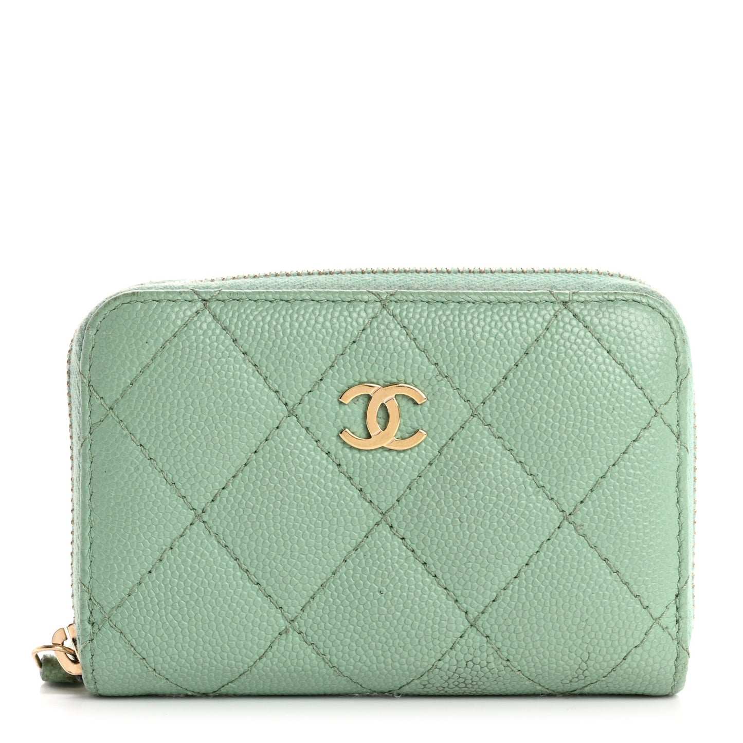 Caviar Quilted Zip Coin Purse Light Green